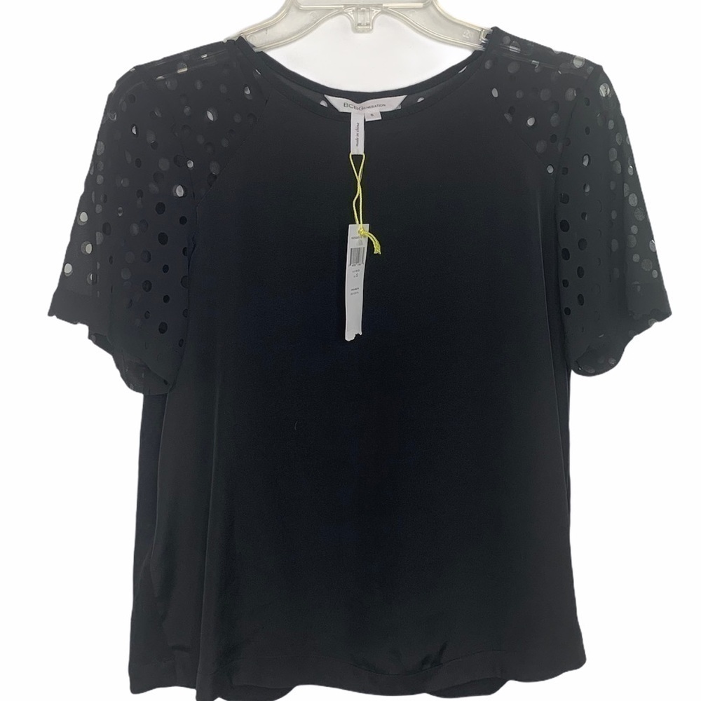 BCBGeneration NWT black top laser cut size small short sleeves